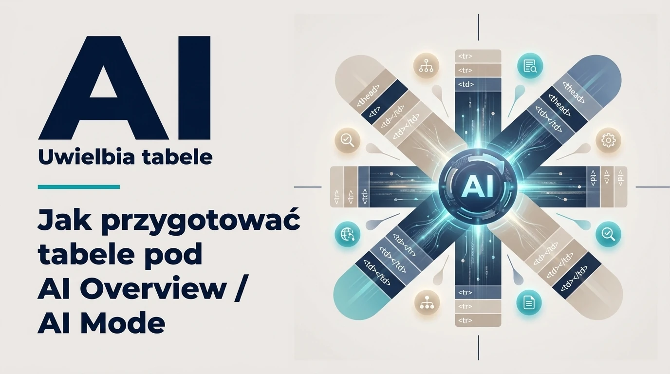 Centralne jądro AI organizujące i interpretujące krystalicznie czyste bloki danych, wizualizacja semantycznych tabel.