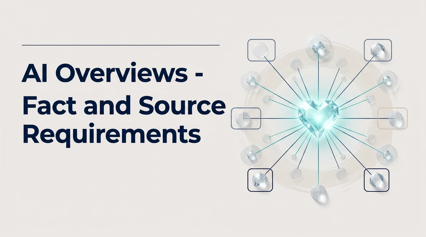 AI Overviews - Fact and Source Requirements header with technical documentation styling